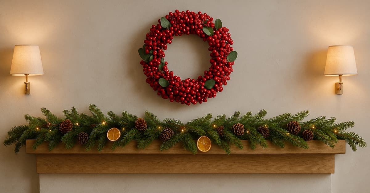 nordic mantel garland red berry wreath